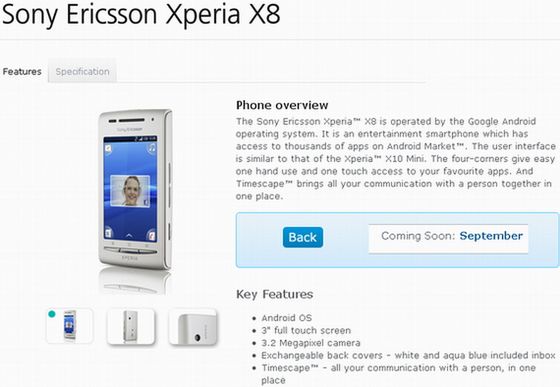 Sony Ericsson Xperia X8 w sprzedaży od września 2