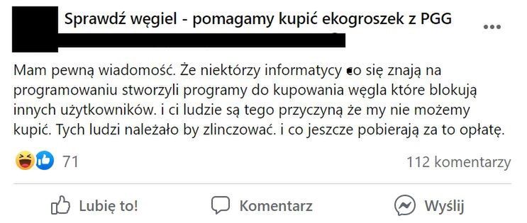 Nie wszystkim internautom podoba się odpłatna pomoc przy zakupie węgla