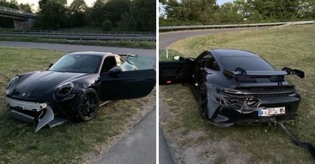 Luksusowy samochód rozbity porzucony na polu. Policja szuka kierowcy