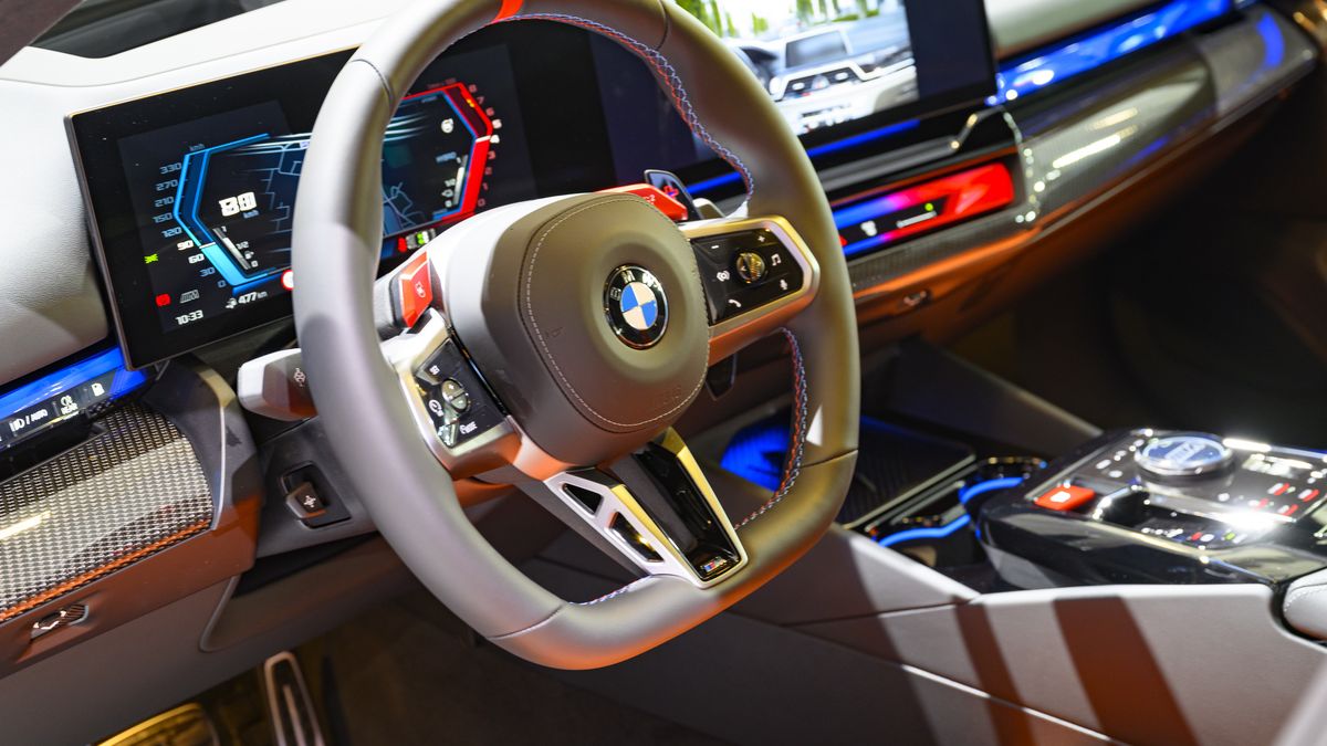BRUSSELS, BELGIUM - JANUARY 10: BMW M5 high performance sedan interior on display at the AutoSalon on January 10, 2025 in Brussels, Belgium. (Photo by Sjoerd van der Wal/Getty Images)