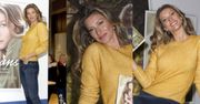 Gisele Bundchen zachęca do kupna książki, wyginając się na stole. Piękna?