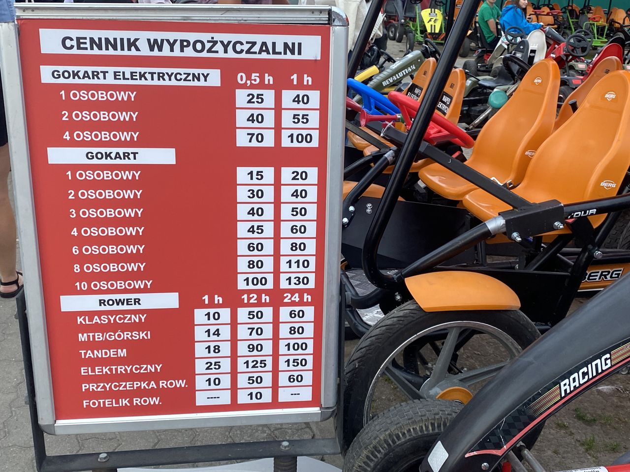 Cennik wypożyczalni rowerów i gokartów