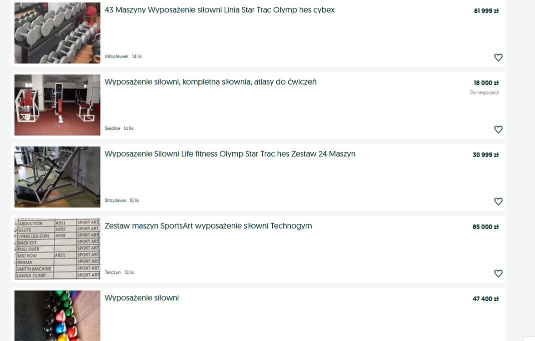 Ofert sprzedaży wyposażenia siłowni nie brakuje. Tylko chętnych nie ma