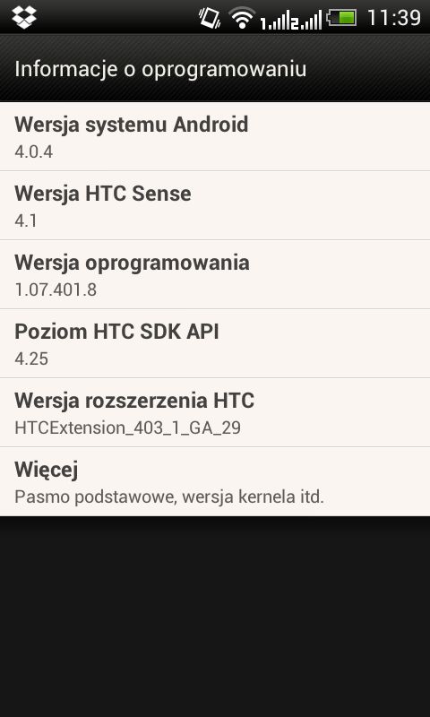 HTC Desire SV - informacje o oprogramowaniu (fot. własne)