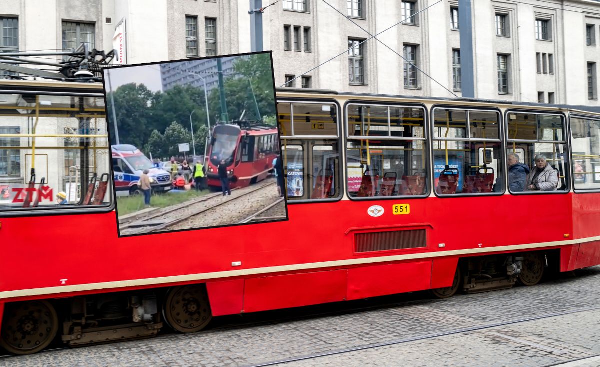 katowice, wykolejenie, tramwaj Wykolejenie tramwaju w Katowicach. Siedem osób rannych