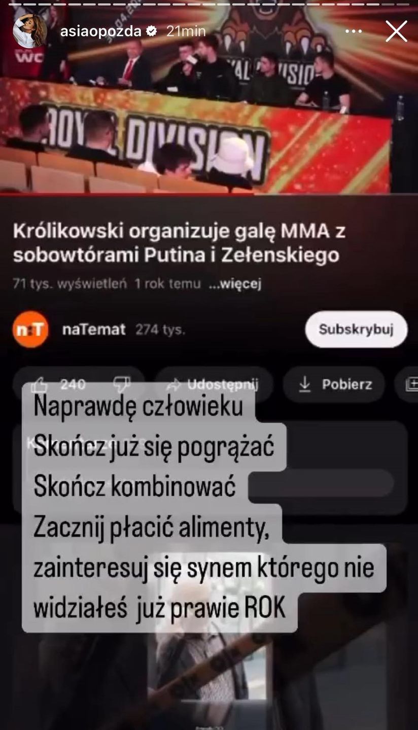 Joanna Opozda odpowiada Antkowi Królikowskiemu