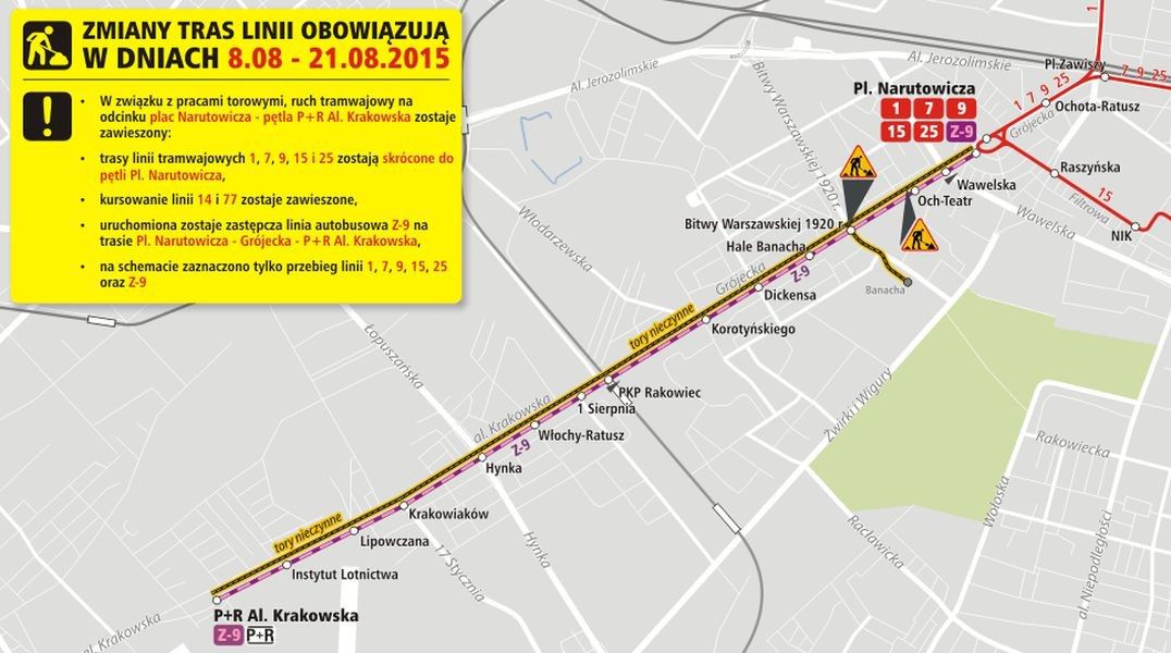 Grójecka bez tramwajów. Prawie do końca sierpnia