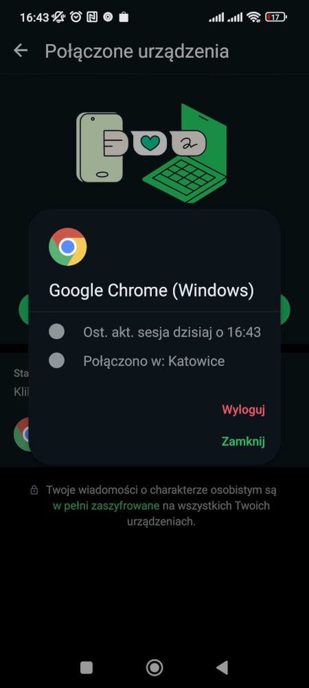 Wylogowanie niechcianej sesji logowania w komunikatorze WhatsApp