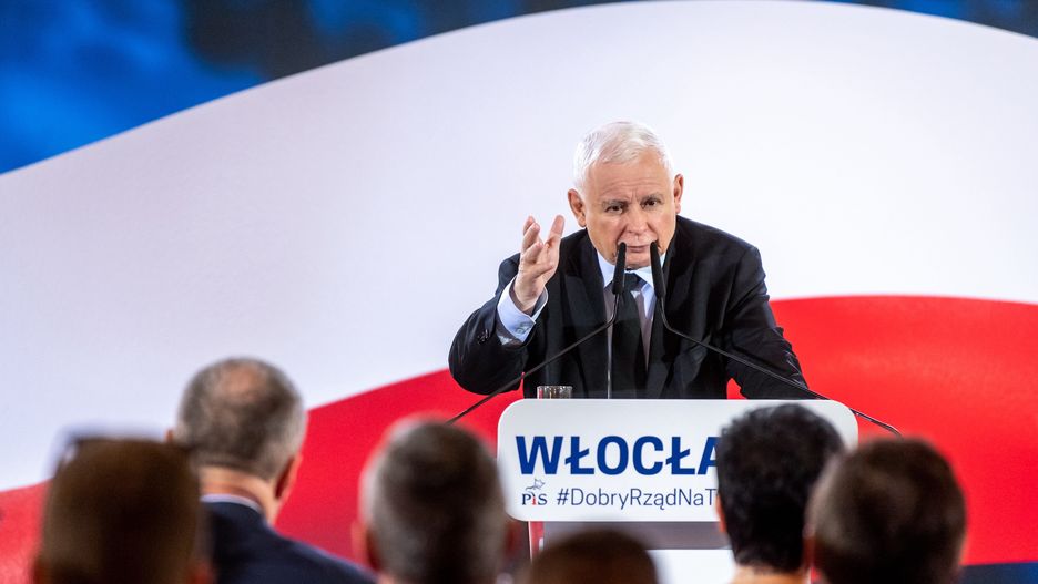 Prezes PiS Jarosław Kaczyński podczas spotkania z mieszkańcami Włocławka