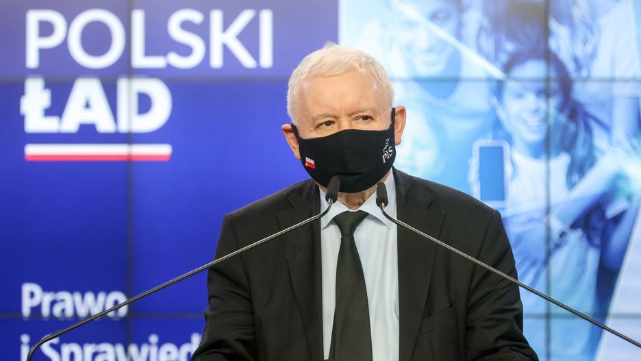Konferencja Jarosława Kaczyńskiego. Na zdjęciu prezes PiS zabrał głos 