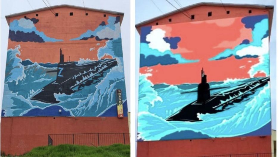 To już trzecia wersja muralu w rosyjskim miasteczku. Teraz modyfikacja polegała na zamalowaniu litery "Z"