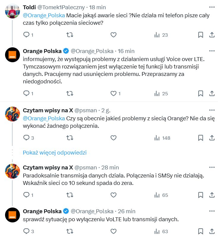 Zgłoszenia abonentów Orange na X