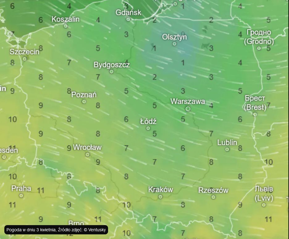 Pogoda po świętach, w dniu 3 kwietnia