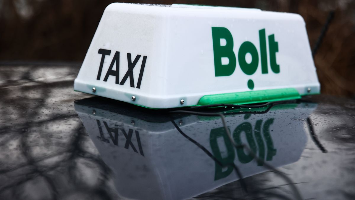 Bolt taxi sign is seen on a car in Krakow, Poland on January 24, 2024. (Photo by Jakub Porzycki/NurPhoto via Getty Images)