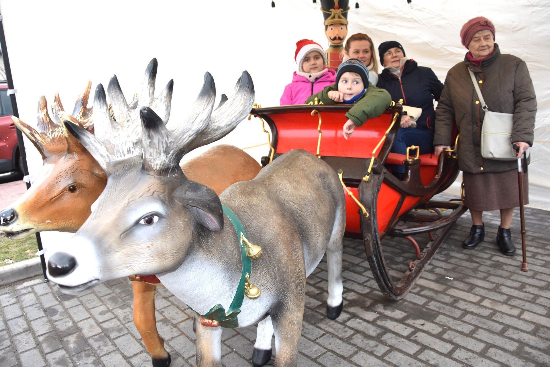 Na Nakielskim Jarmarku Bożonarodzeniowym były renifery i sanie, w których nakielanie chętnie robili sobie fotki. Zabrakło tylko odrobiny śniegu