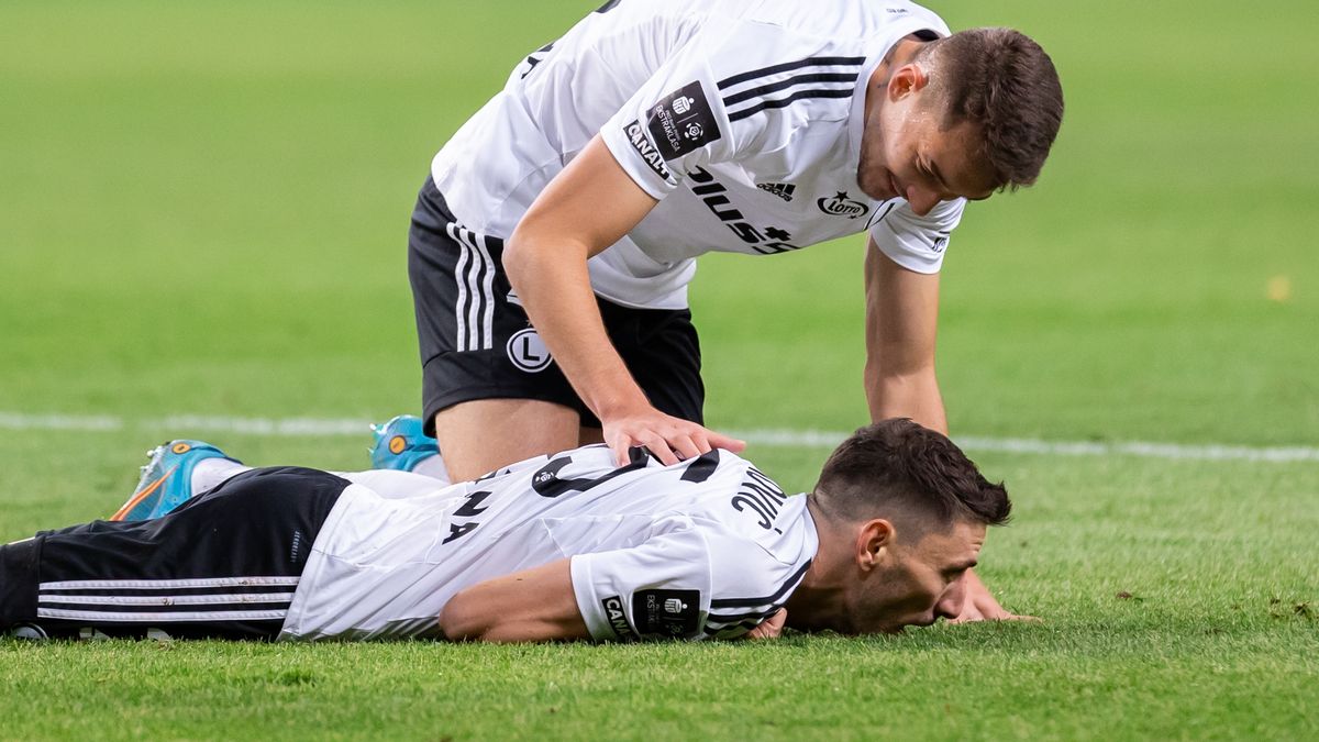 WARSAW, POLAND - 2022/09/16: Ernest Muci and Filip Mladenovic of Legia celebrate a goal during the Polish PKO Ekstraklasa League match between Legia Warszawa and Miedz Legnica at Marshal Jozef Pilsudski Legia Warsaw Municipal Stadium.
Final score; Legia Warszawa 3:2 Miedz Legnica. (Photo by Mikolaj Barbanell/SOPA Images/LightRocket via Getty Images)