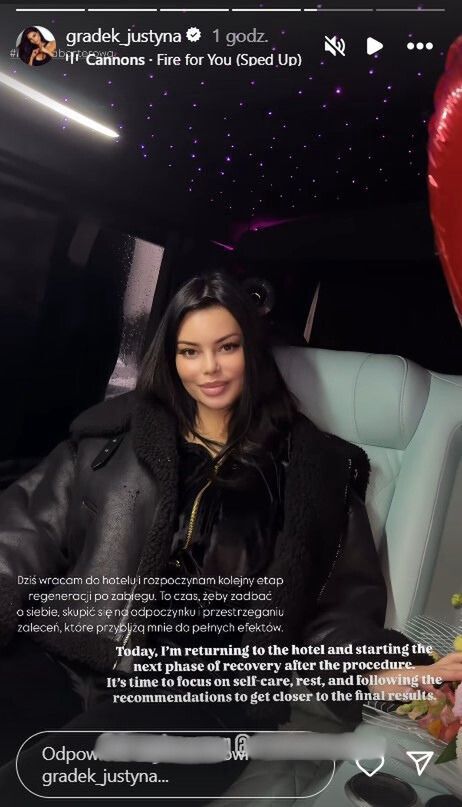 Justyna Gradek po zabiegu