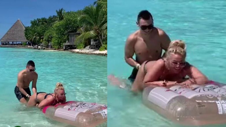 Dagmara Kaźmierska dokazuje na dmuchanej butelce szampana