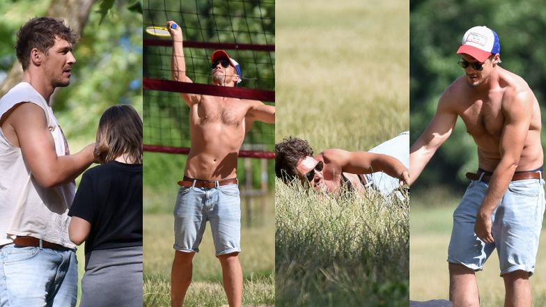 Mikołaj Roznerski gra z synem w badmintona