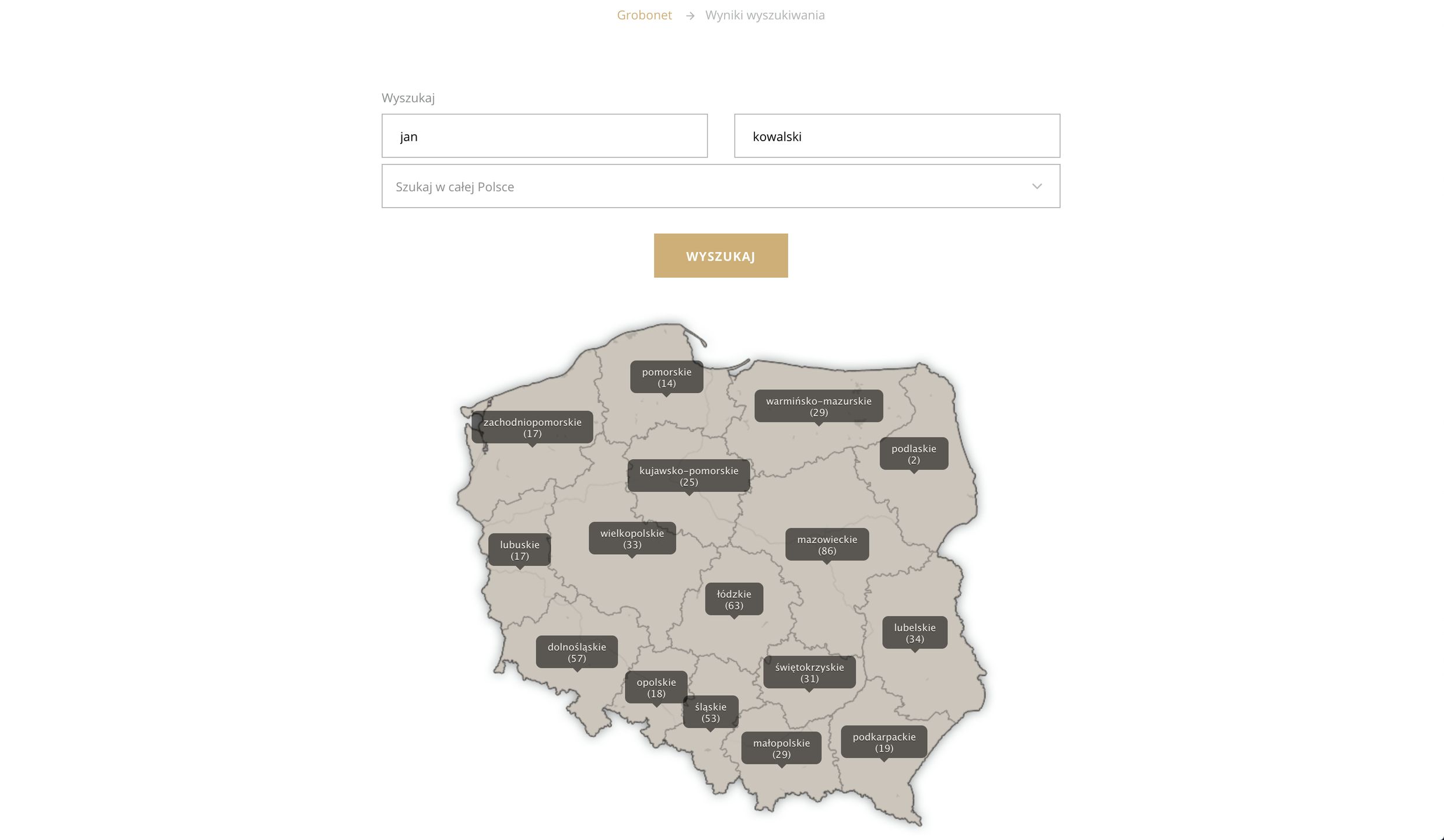 Grobonet, wyniki wyszukiwania