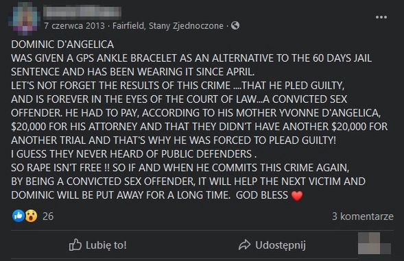 Dominic D'Angelica oskarżony o seks z nieletnią