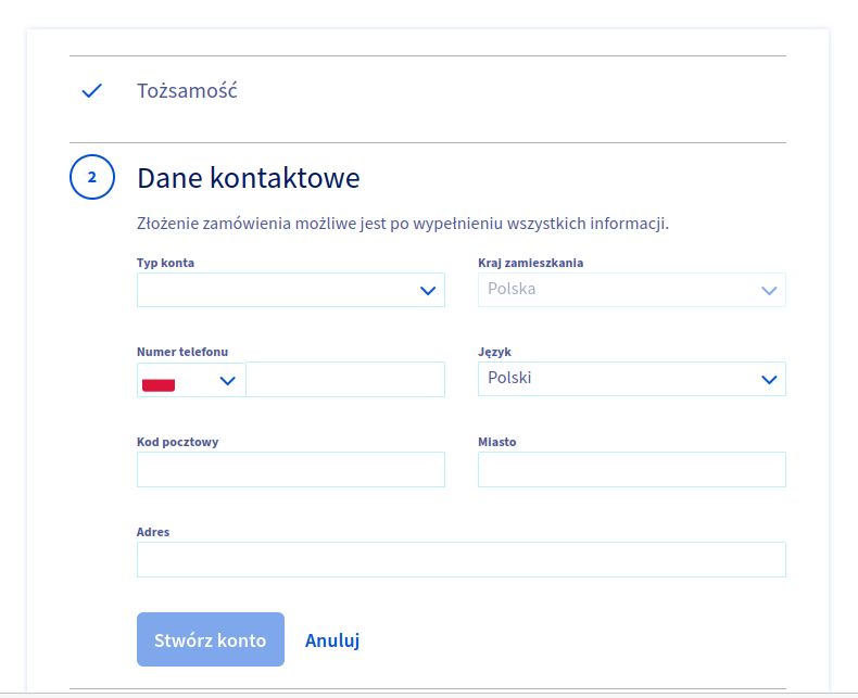 stwórz konto ovh - podaj dane kontaktowe