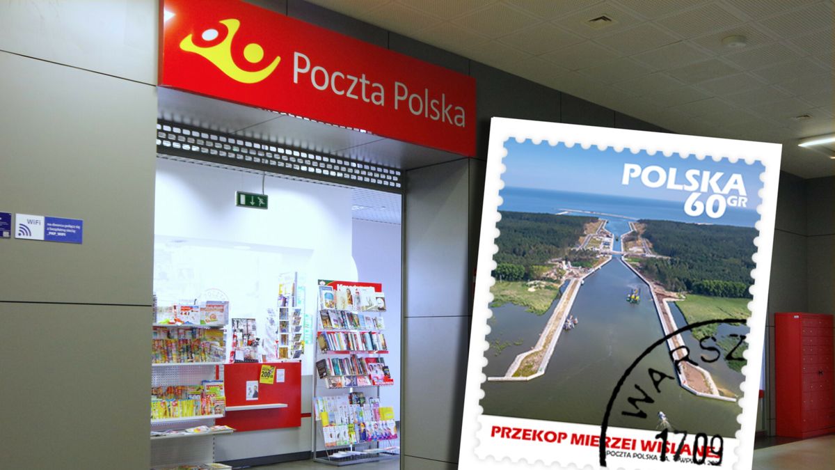 Punkt Poczty Polskiej wraz ze znaczkiem "Przekop Mierzei Wiślanej"