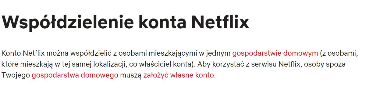 Screen z centrum pomocy Netfliksa