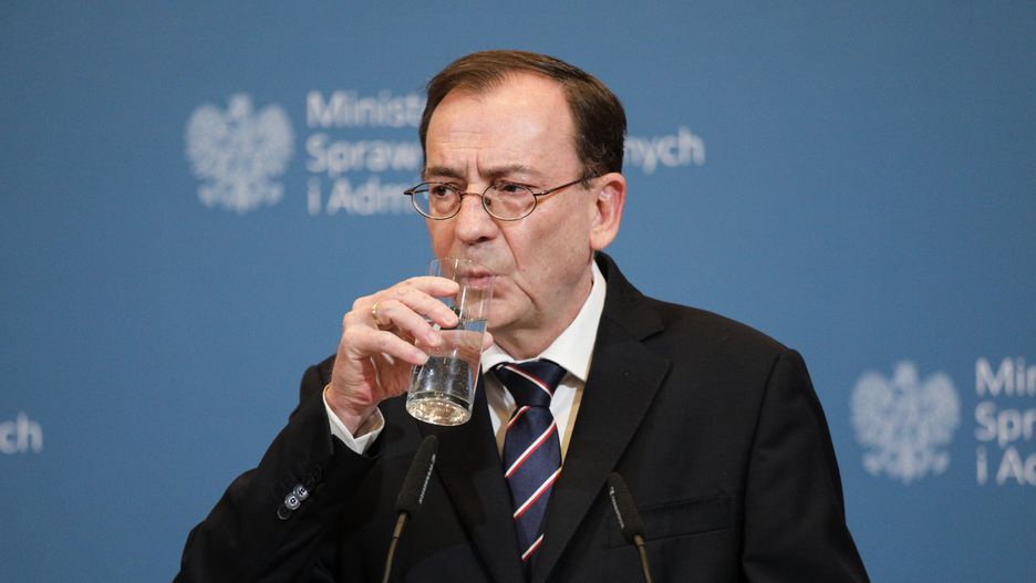 Warszawa 26.04.2022. Konferencja w ministerstwie spraw wewnetrznych i administracji poswiecona liscie sankcyjnej wobec rosyjskich podmiotow i obywateli. N/z Mariusz Kaminski.