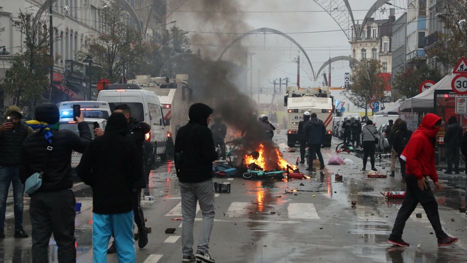 Temporary
Rental e-steps have been set on fire in the center of Brussels, on the sideline of the live broadcast of the Qatar 2022 World Cup Group F football match between Belgium and Morocco, in Brussels, on November 27, 2022. (Photo by NICOLAS MAETERLINCK / BELGA / AFP) / Belgium OUT
NICOLAS MAETERLINCK