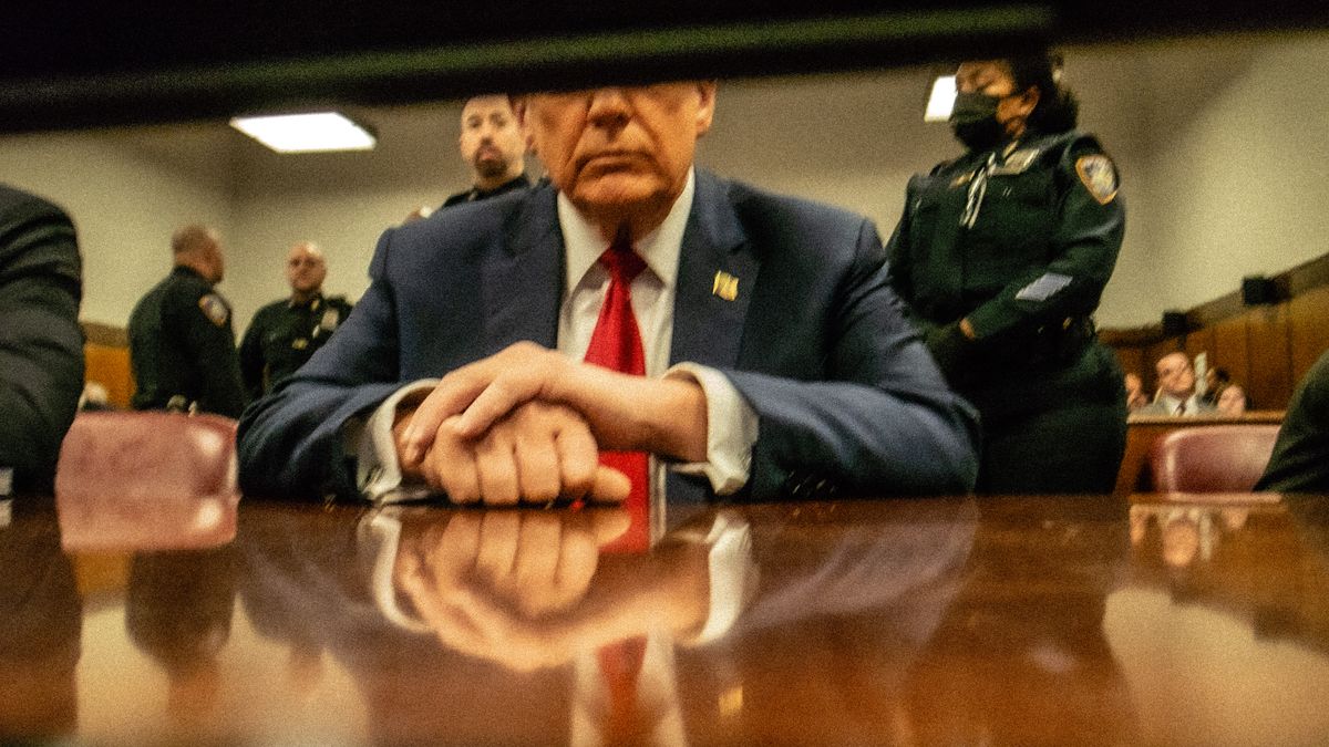 MANHATTAN, NEW YORK  - APRIL 23: Former U.S. president and Republican presidential candidate Donald Trump sits in court before the start of proceedings at Manhattan Criminal Court for falsifying documents related to hush money payments, in New York, U.S., April 23, 2024. At the start of proceedings today Judge Juan Merchan will hold a hearing related social media posts Trump posted that prosecutors say violated the gag order prohibiting him from attacking key witnesses. (Photo by John Taggart for The Washington Post via Getty Images/Pool)