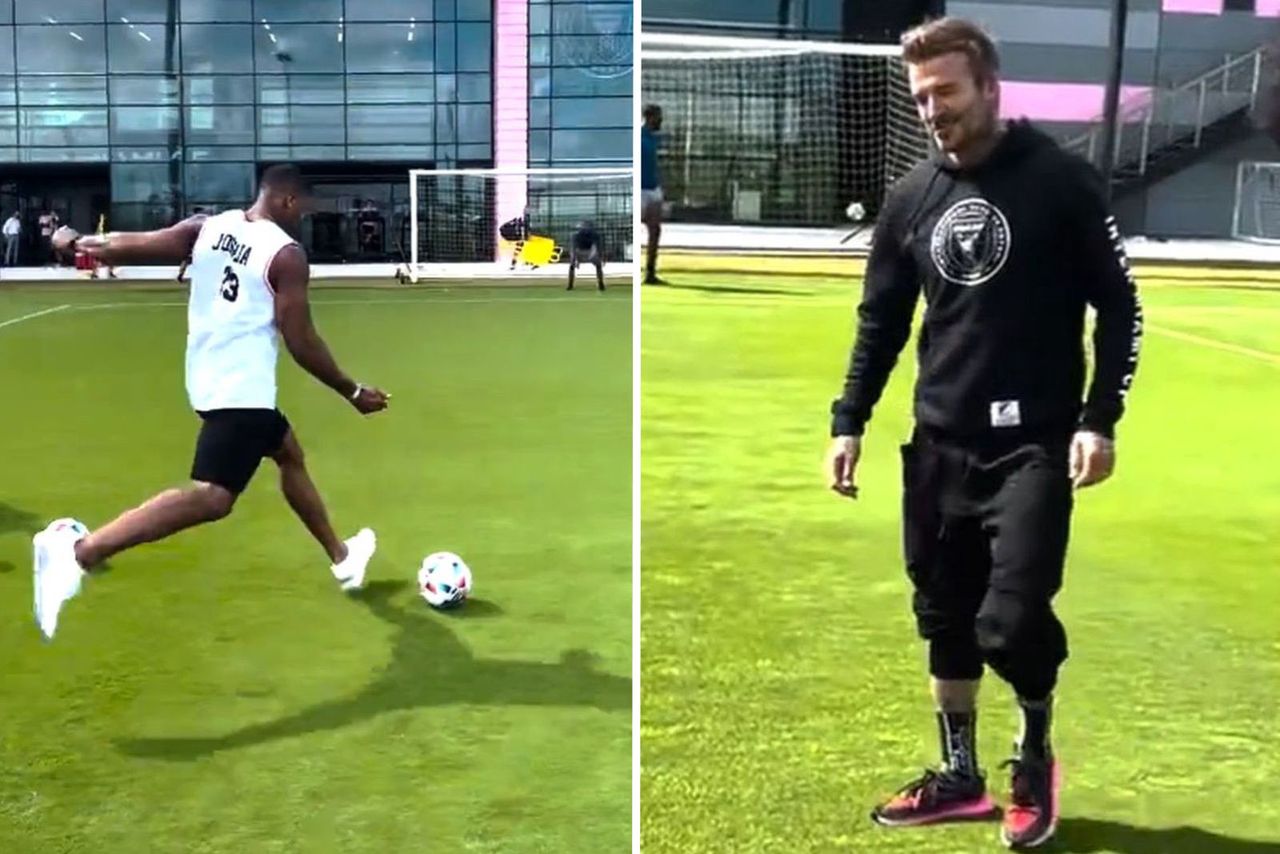 Anthony Joshua at a joint training with David Beckham