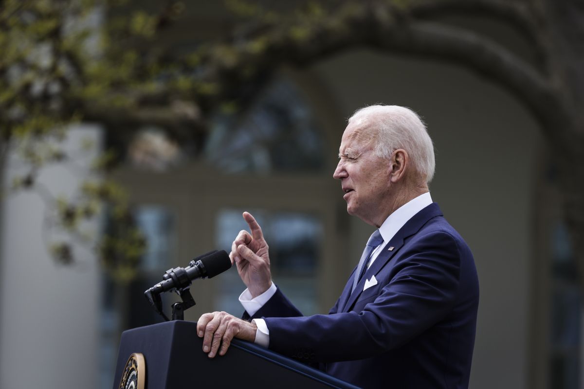 WASHINGTON, DC - APRIL 11: President Joe Biden speaks on measures to combat gun crime from the Rose Garden of the White House in Washington, DC on April 11, 2022.
(Photo by Oliver Contreras/For The Washington Post via Getty Images)