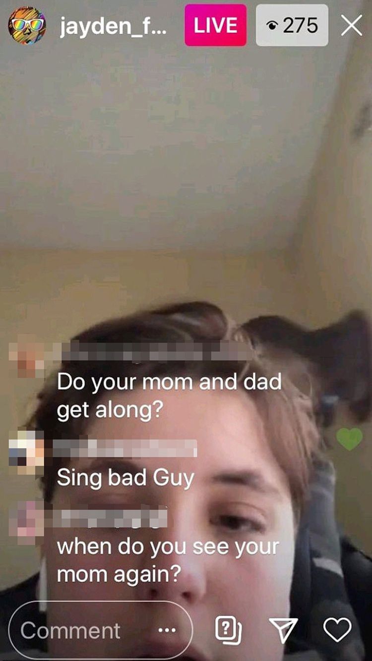Jayden Federline podczas relacji live na Instagramie