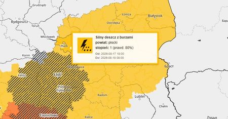Silny deszcz i burze. IMGW wydał ostrzeżenie dla powiatu płockiego!