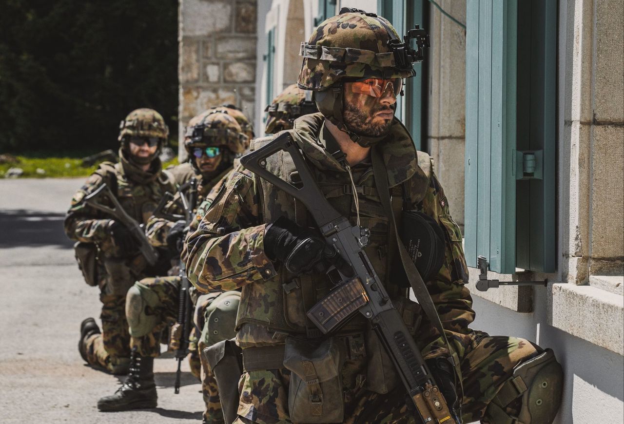 Swiss soldiers during exercises.