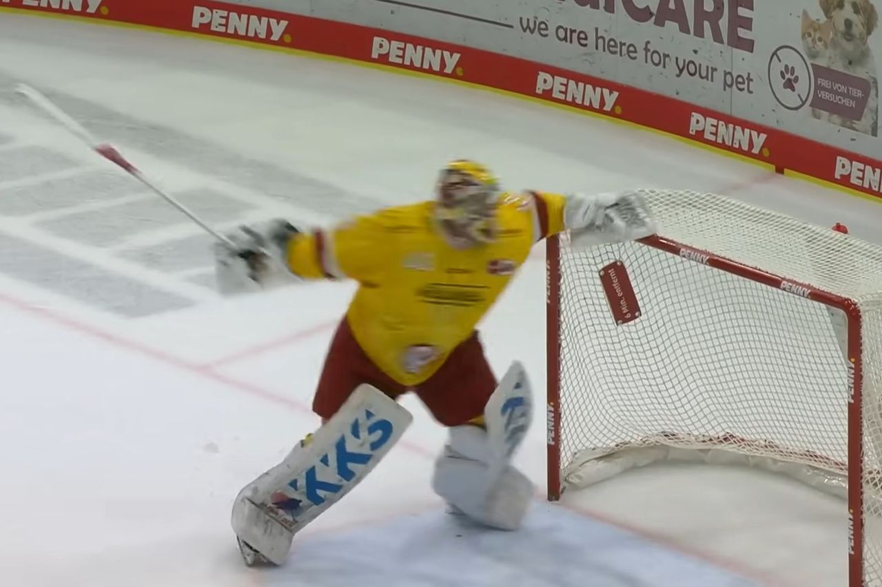 Norwegian hockey player Henrik Haukeland devastating his own stick.