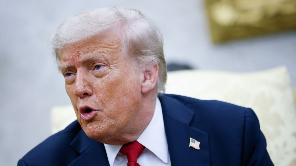WASHINGTON, DC - JULY 14: U.S. President Donald Trump answers questions from reporters while meeting with NATO Secretary General Mark Rutte in the Oval Office at the White House on July 14, 2025 in Washington, DC. Trump is meeting with Rutte a day after announcing that the U.S. will send Patriot air defense missiles to Ukraine to help it defend against Russia's intensifying aerial attacks. (Photo by Kevin Dietsch/Getty Images)