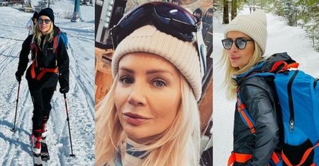 Agnieszka Woźniak-Starak z plecakiem zachwala swój sposób na zamknięte stoki