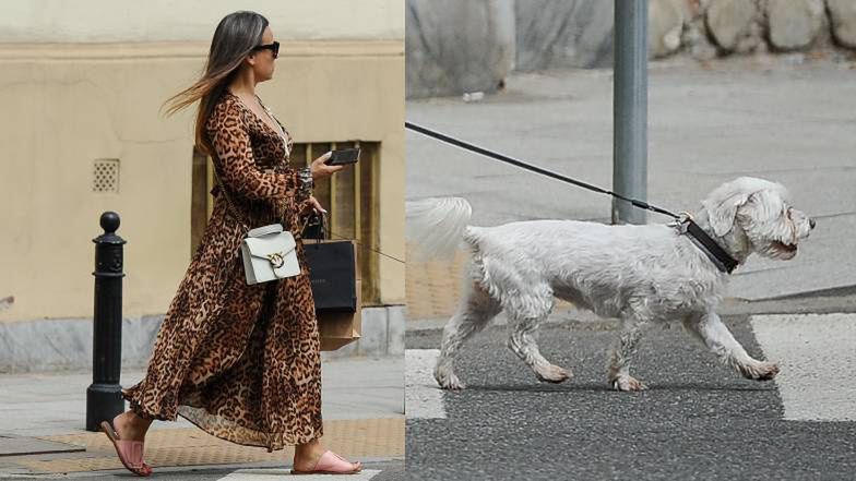 Anna Mucha na spacerze z psem