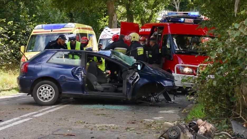 Pałubice. Wypadek audi na DW 214. Rannych jest 5 osób
