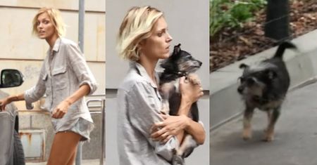 Wyluzowana Anja Rubik na spacerze z suczką