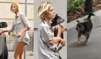 Wyluzowana Anja Rubik na spacerze z suczką