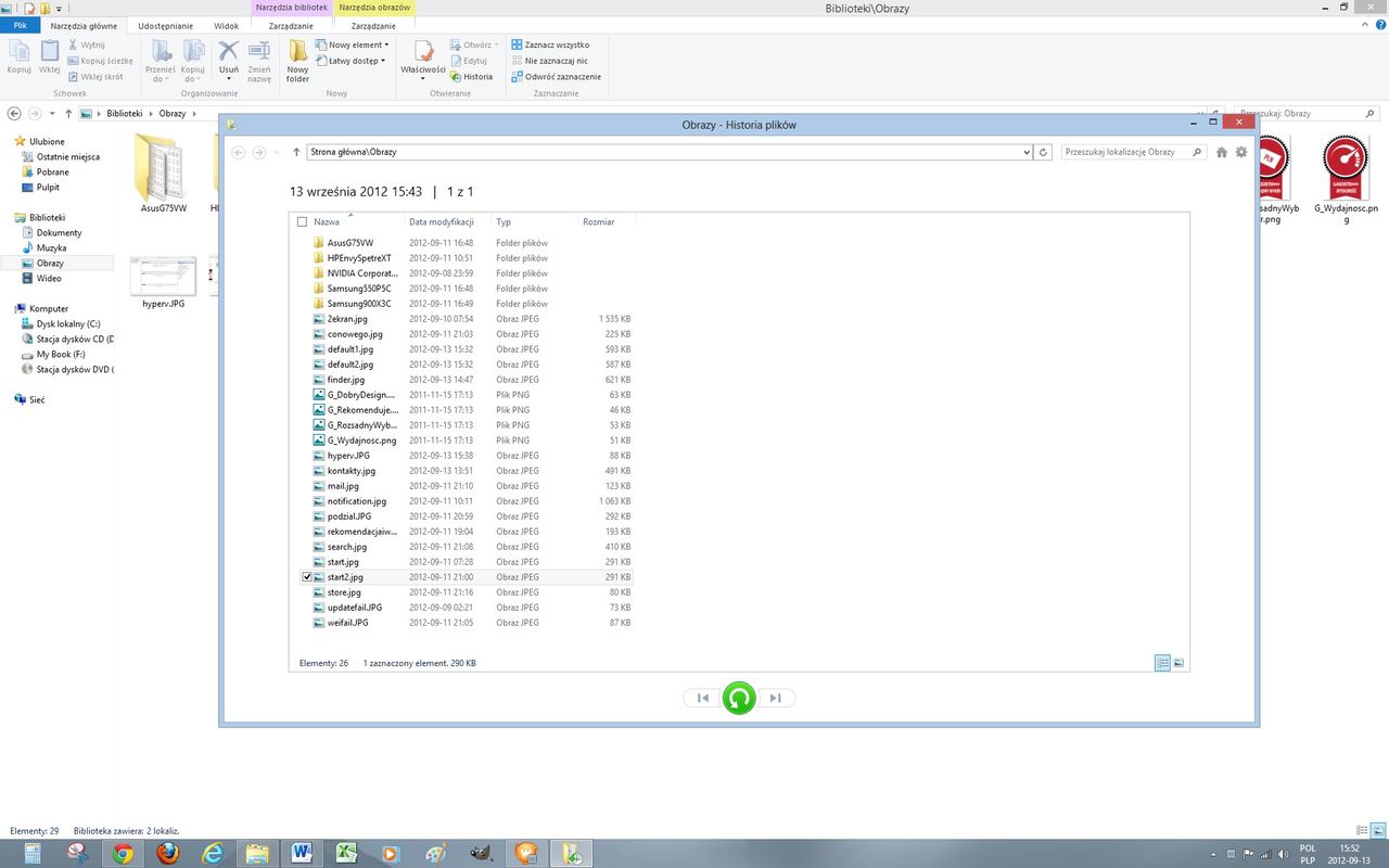 Windows 8 - przywracanie (historia plików)