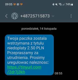 Fałszywy SMS o paczce