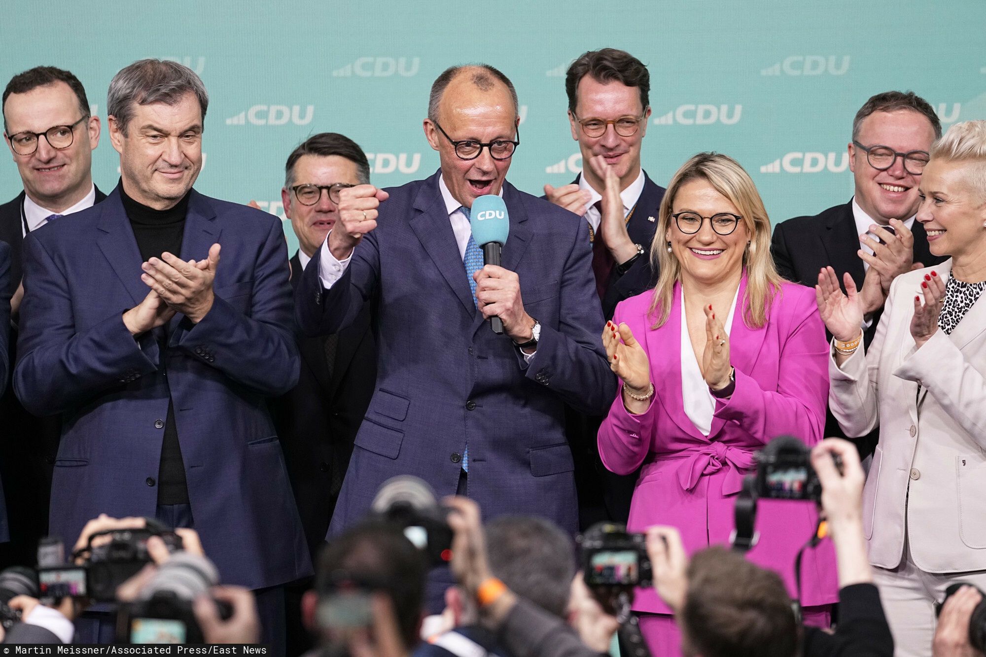 Temporary
Friedrich Merz, the candidate of the mainstream conservative Christian Democratic Union party, addresses supporters at the party headquarters in Berlin, Germany, Sunday, Feb. 23, 2025, after the German national election. (AP Photo/Martin Meissner)
Martin Meissner