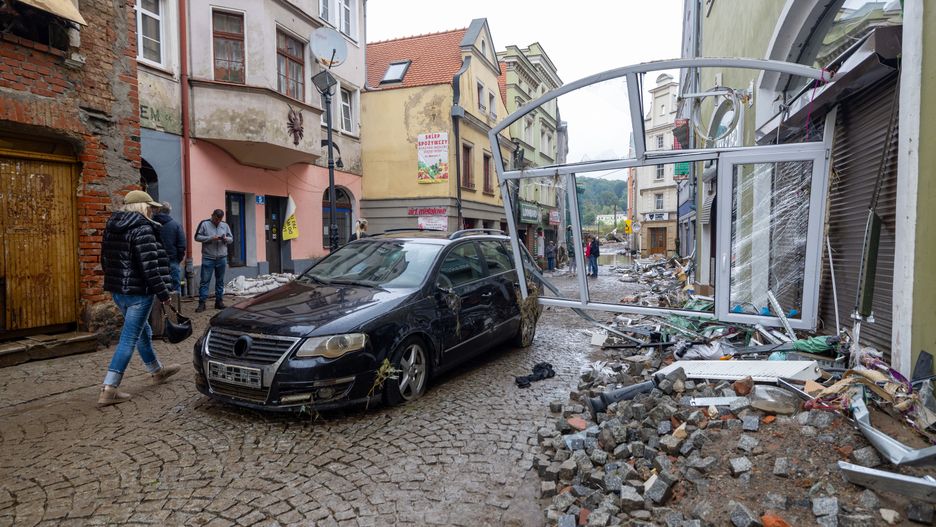 The city of Klodzko in southern Poland after a flood wave on the Nysa Klodzka River The photo shows damage in the city centre, in Klodzko , Poland 16 September 2024. (Photo by Andrzej Iwanczuk/NurPhoto via Getty Images)