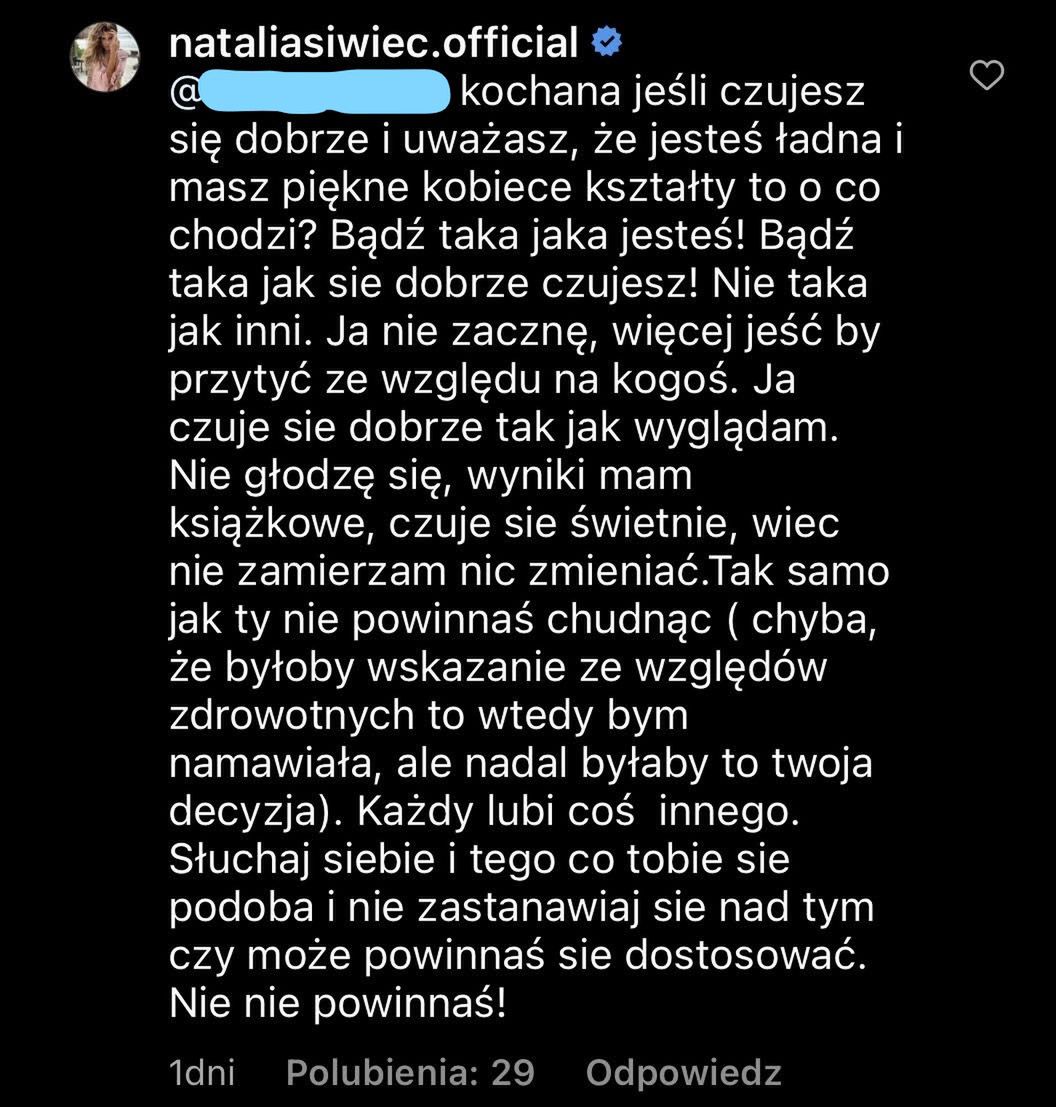 Natalia Siwiec o rzekomym "promowaniu chorej chudości"