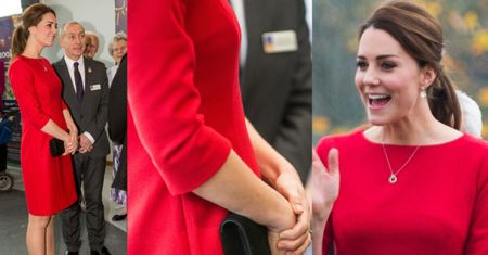 Brzuszek Kate Middleton w czerwonej sukience (ZDJĘCIA)