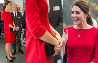 Brzuszek Kate Middleton w czerwonej sukience (ZDJĘCIA)